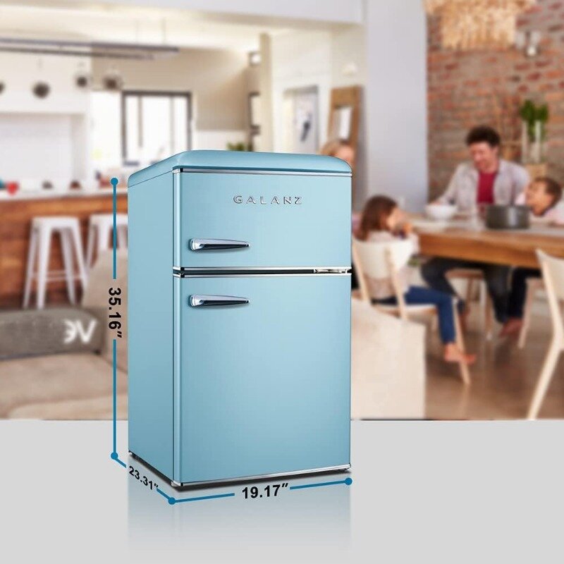 Galanz-refrigerador compacto Retro con congelador, Mini nevera con puertas duales, termostato mecánico ajustable, 3,1 Cu FT, azul