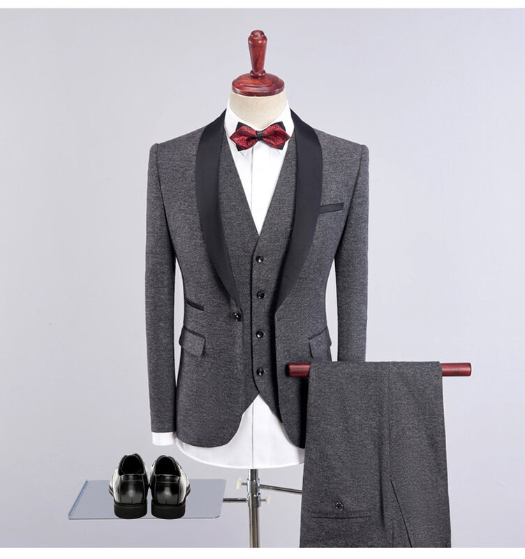 LH119-traje de cuello negro para hombre, traje informal de negocios Delgado, vestido formal de banquete de negocios, vestido de novio engrosado