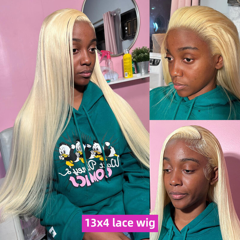 Sophia-Perruque Lace Front Wig Brésilienne Naturelle, Cheveux Lisses, Blond, 13x6, 613 HD, en Solde