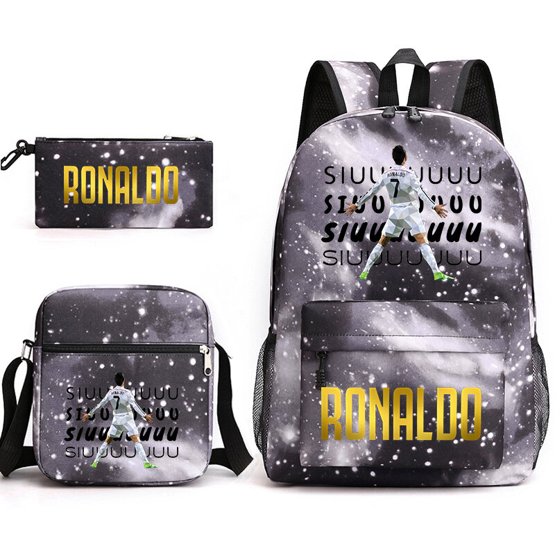 رونالدو-مجموعة من 3 قطع حقيبة مدرسية للطلاب ، حقيبة ظهر مع قلم وحقيبة كتف