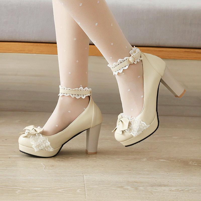 Zapatos de tacón alto para niña Lolita Mary Janes, zapatos de princesa con lazo, zapatos de fiesta, zapatos de boda, zapatos de plataforma para mujer, tallas grandes 30-43