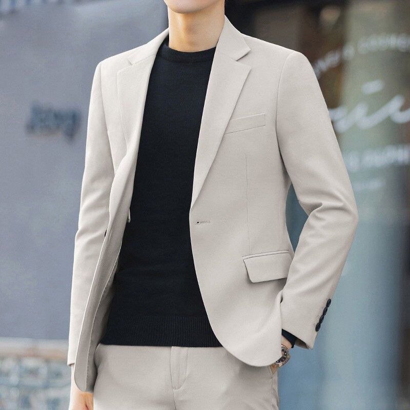 Blazer casual de botão único masculino, terno formal, jaquetas monocromáticas