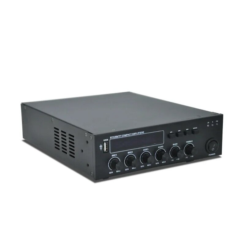 Wzmacniacz Bluetooth PA potężny 60W wzmacniacz głośniki z subwooferem kina domowego Audio Stereo 100V/70V Amp obsługuje USB AUX Mic