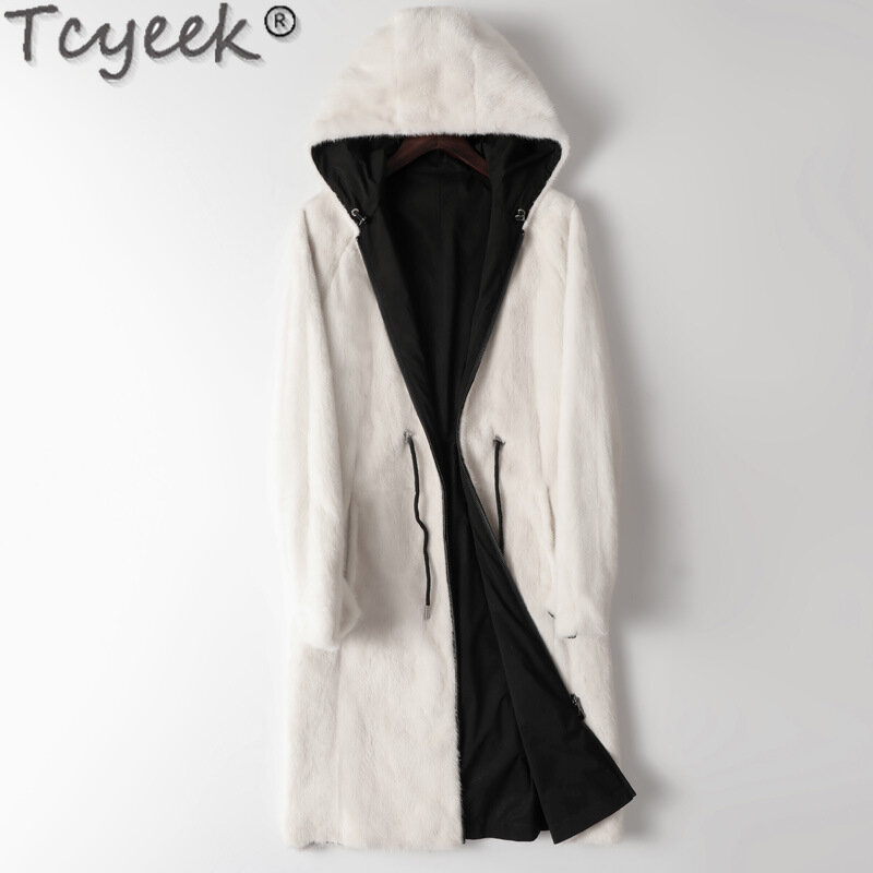 Tcyeek High-end Real Fur Jacket Men Clothing Mid-length Natural Mink Fur Coat Male Winter Whole Mink Fur Coats Double-sided Wear