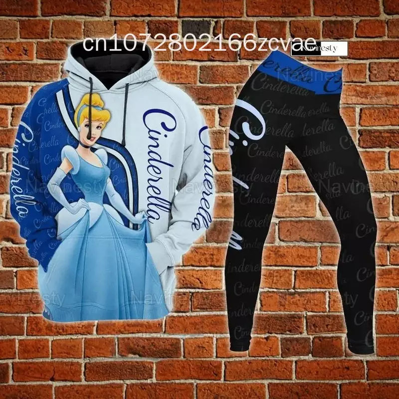 Disney-Sudadera con capucha 3D de la princesa Cenicienta para mujer, traje de princesa Cenicienta, pantalones de Yoga, chándal, traje deportivo de moda, novedad de 2024