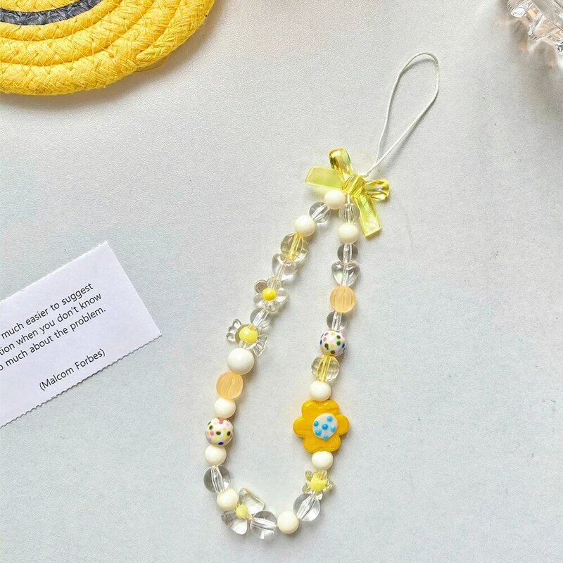 1pc Mobile Phone Chain Charm Newest Colorful Resin Bead Flower Mobile Phone Chain CellPhone Strap Anti-Lost Lanyard Dropshipping