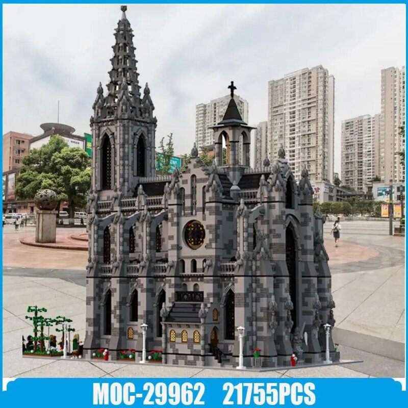 Bloques de construcción de la Catedral para adultos, juguete de ladrillos para armar iglesia, vista de la calle, juego de arquitectura