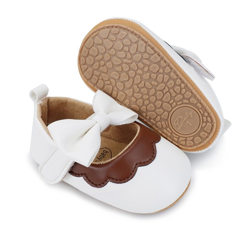 AvoDovA-zapatos de princesa para bebé, calzado plano de piel sintética suave con lazo, antideslizante, para caminar