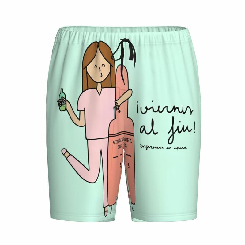 Custom Printed Enfermera En Apuros Pajama Shorts Men Doctor Nurse Sleepwear Bottoms Sleep Short Pjs with Pockets