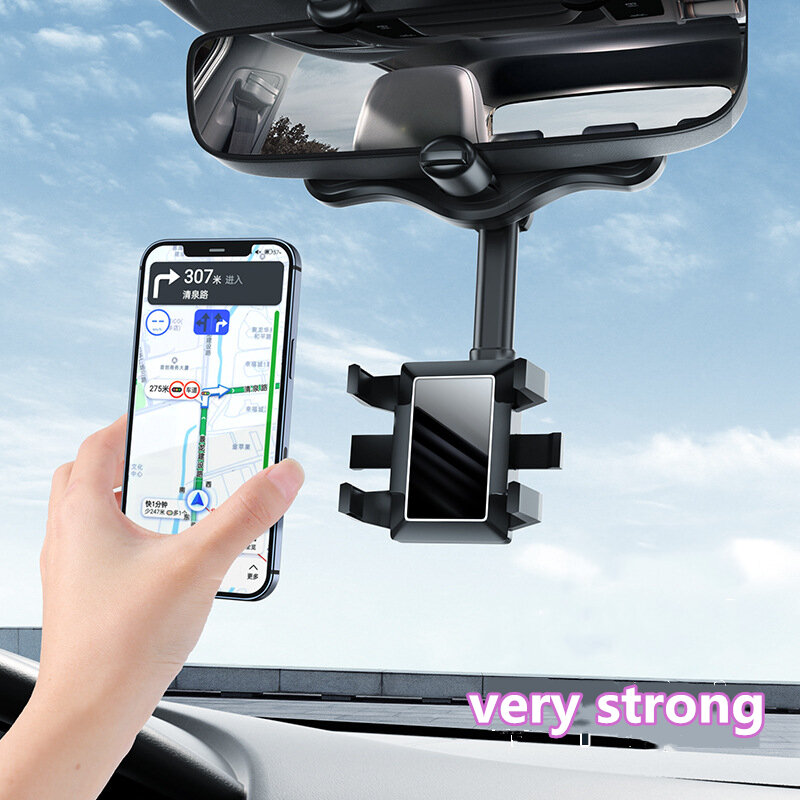 Penyangga ponsel spion mobil Universal 360 °, dudukan telepon teleskopik dapat diatur untuk sudut pandang sempurna berputar untuk navigasi GPS