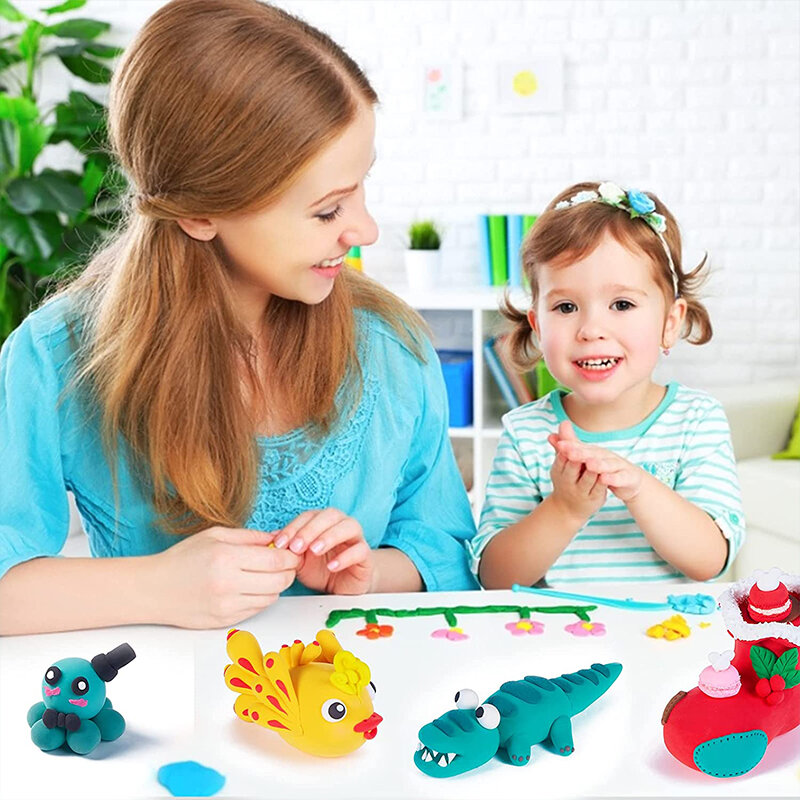 Mainan DIY Slime edukasi kreatif lembut dengan 3 Alat tanah liat modeling polimer kering udara tanah liat Super ringan 36 warna untuk hadiah anak-anak