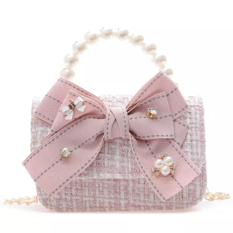 Modna mały uroczy księżniczka torebka dziewczyna klasyczna portmonetka Tweed torebka dziecięca portfel dziecko portfel torba na ramię z łańcuchem dziecko