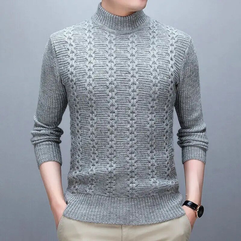 Herbst Winter Männer verdicken Mock Neck Pullover koreanische neue Mode lässig Langarm männliche Kleidung schlanke Boden gestrickte Pullover