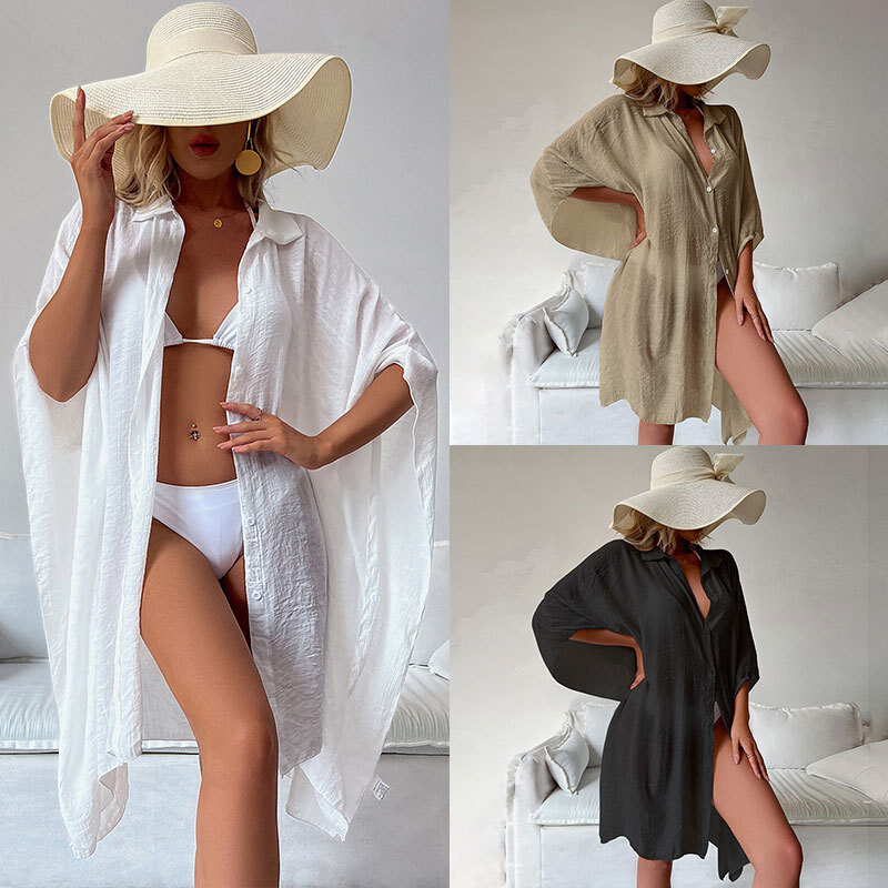 Cache maillot de bain pour femme, cardigan d'été, protection solaire, Industries ong, bikini, couleur unie, vêtements de plage, robe kimono