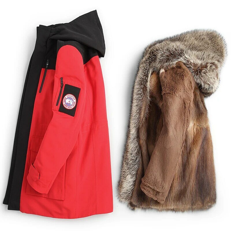 Tcyeek Men's Winter Coat Mens Parkas Whole Mink Fur Liner Raccoon Fur Collar Coat Mid-length Warm Male Fur Jacket Chaquetas Lq