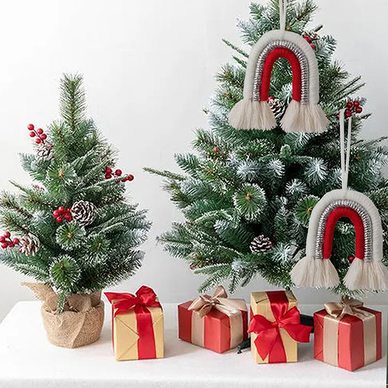 Ornamen Natal Boho gaya pelangi rumbai, hiasan dinding kreatif tenunan tangan pohon Natal liontin Tahun Baru hadiah anak-anak Dekorasi Rumah