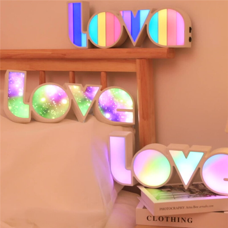 50 pçs led amor colorido luz da noite usb bateria operado lâmpada de néon atmosfera quarto relaxante decoração casamento iluminação presente