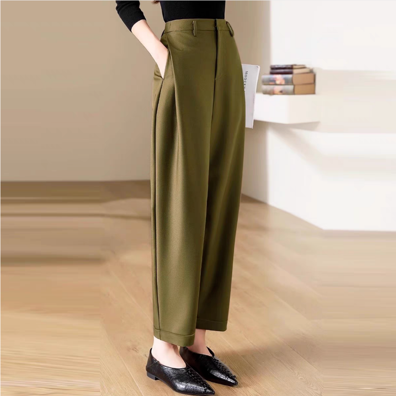 Primavera nuova moda coreana semplice pantaloni Casual dritti donna solido cerniera tasche con bottoni vita alta Slim pantaloni larghi a gamba larga