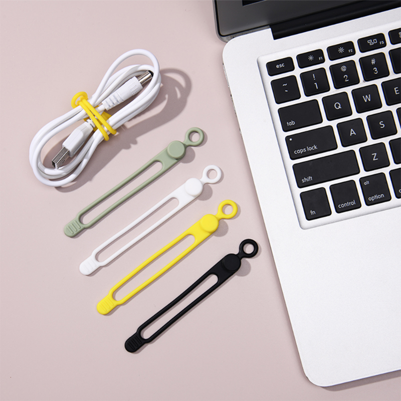 1/4 buah tali kabel silikon multifungsi, tali kabel dapat digunakan kembali untuk Headphone klip kabel Mouse tali pemasangan Desktop