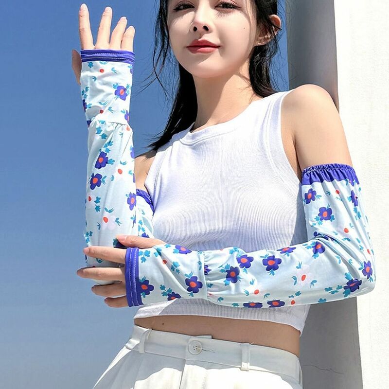 For Women Cycling Driving For Girl Sun Protection Flower Arm Sleeves Sunscreen Sleeves Cooling Sleeves Ice Silk Sleeve