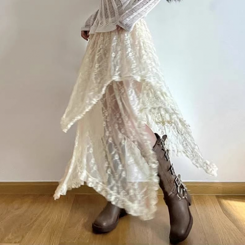 Асимметричные кружевные юбки средней длины для женщин, летняя Мягкая универсальная уличная одежда Y2k, модная Свободная Женская юбка в Корейском стиле в стиле бохо