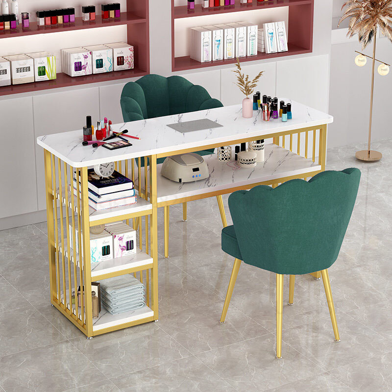 Искусственный роскошный стол для ногтей и стул для салона красоты со встроенным пылесосом, домашние столы для макияжа