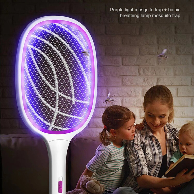 In 1 Elektrische Vliegen Swatter Killer Met UV-Licht Vlieg Zapper Racket Oplaadbare Muggenracket Anti Bug Zapper