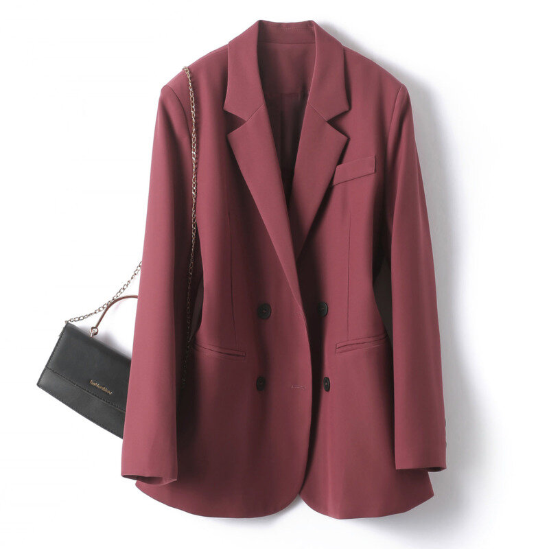 Jaket kantor kasual wanita, jaket elegan warna Solid kerah Turndown desain lengan panjang Chic All-match