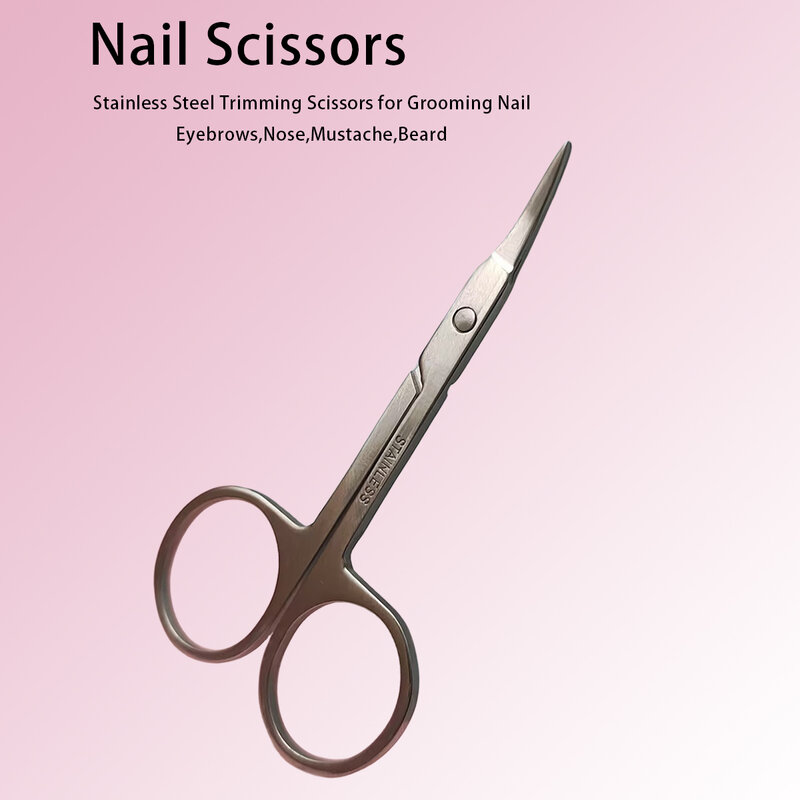 Easynail-tesouras profissionais para manicure e pedicure, 1 parte, espelho, cabeça reta e curva, para pêlos de sobrancelha e nariz