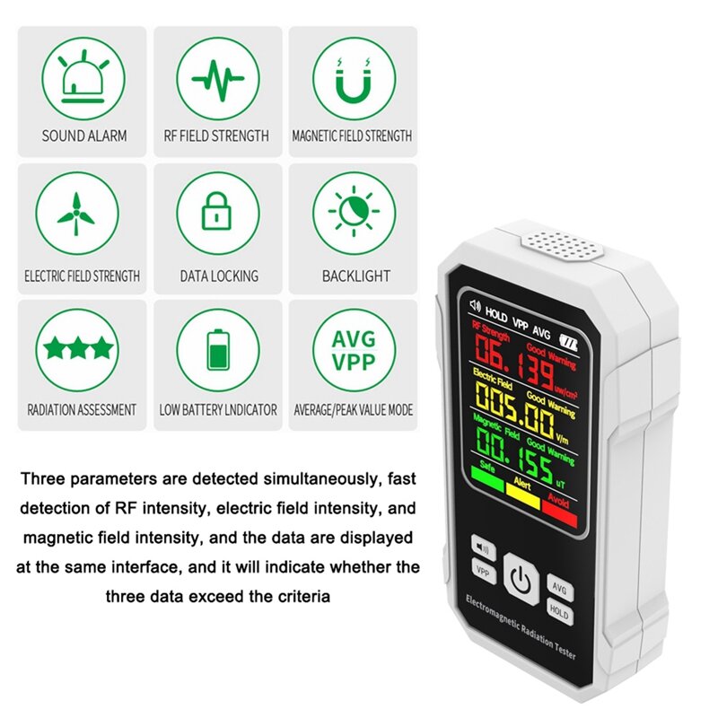 Electromagnetic Radiation Detector Electric Magnetic Field Tester Meter RF Strength Detection Device With Sound Alarm