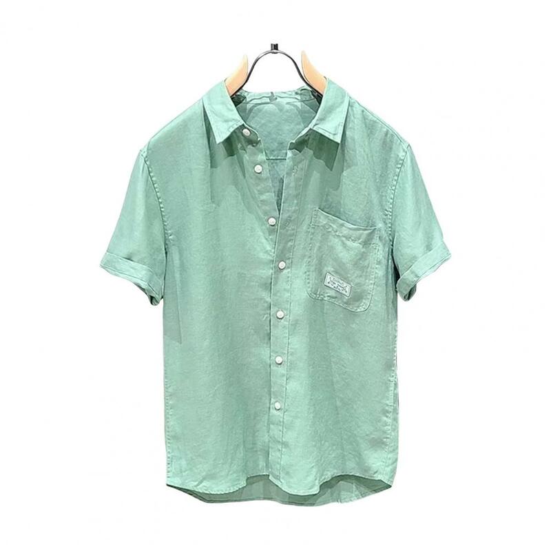 Camisa de verano para hombre, cárdigan de longitud media, cuello vuelto, botonadura única, bolsillo suelto en el pecho, Top informal para uso diario