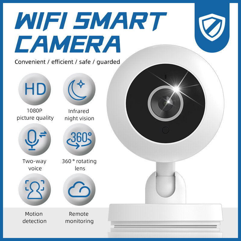 Minicámara HD Wifi para interiores, Monitor inalámbrico de visión nocturna infrarroja, seguimiento de Audio bidireccional, cámara de vigilancia de seguridad inteligente para el hogar