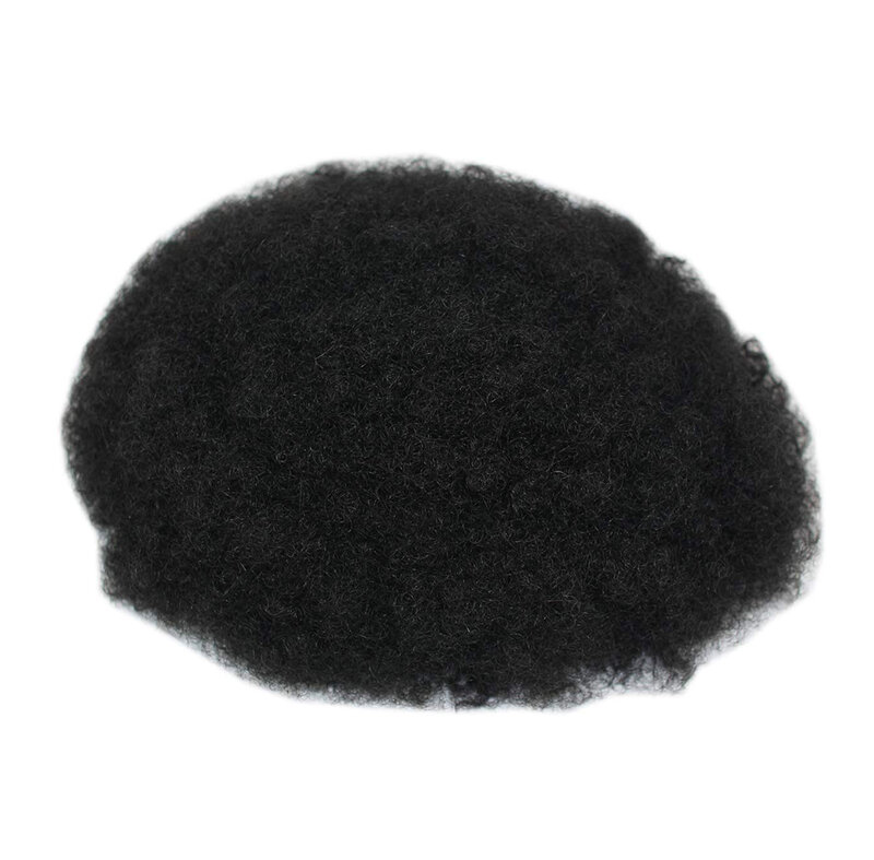 Men's Hair Afro Curly Toupee Wigs Hairpiece 100% Human Hair Replacement Toupee For African American 10x8 Base Size 1B Color