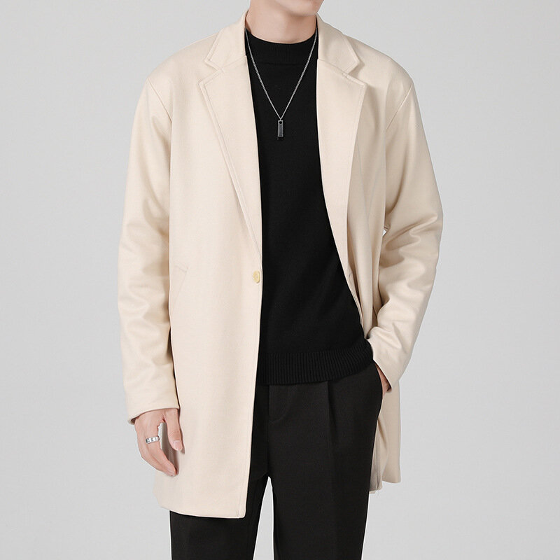 MRMT jaket gaya Korea pria, jaket pakaian kecil tampan, jaket kain wol tebal kasual setelan pria, 2024