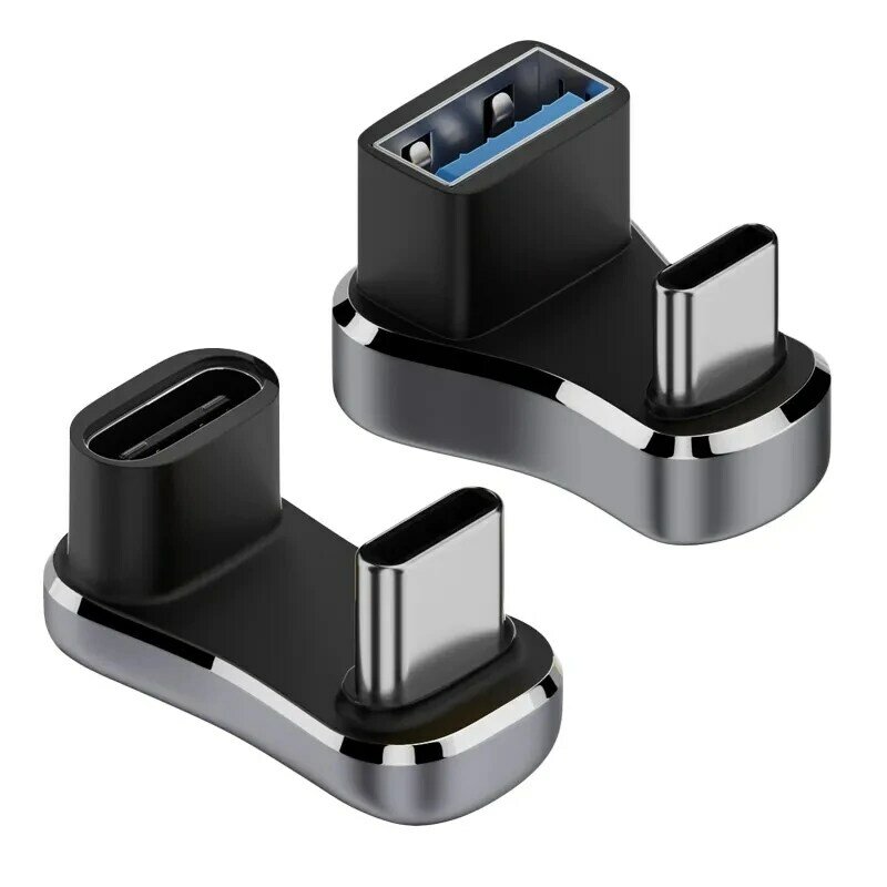 Konverter USB-C pria ke wanita USB-C 3.1/PD 140W, USB-A pengisian cepat ke adaptor tipe-c, untuk dek uap/sakelar sudut 180 derajat