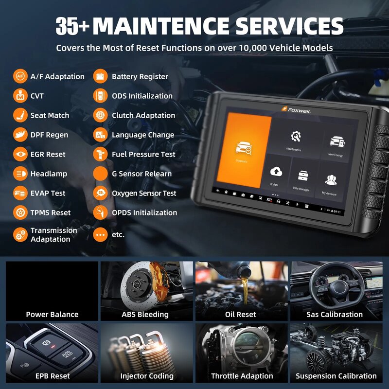 FOXWELL NT1009 Bluetooth OBD2 strumenti diagnostici per auto tutti i sistemi 35 + Reset codifica ECU bidirezionale Scanner automobilistico OBDII scanner automotivo