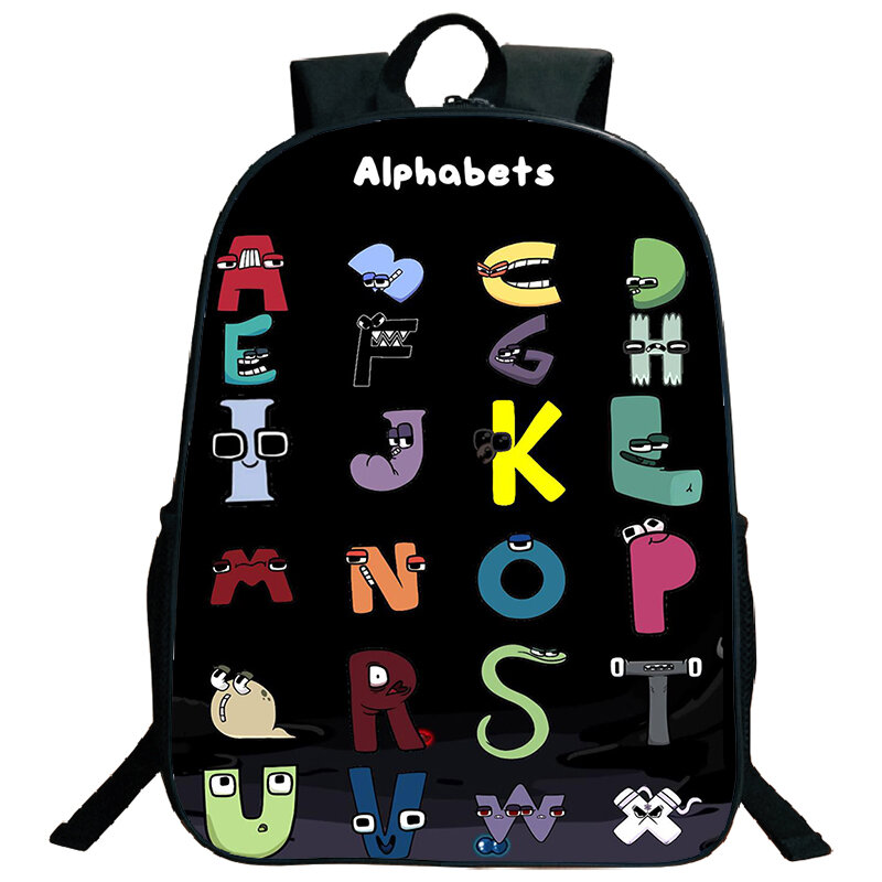Sacos escolares impermeáveis para crianças, mochila de grande capacidade, alfabeto Lore Print, luz de proteção, meninos e meninas