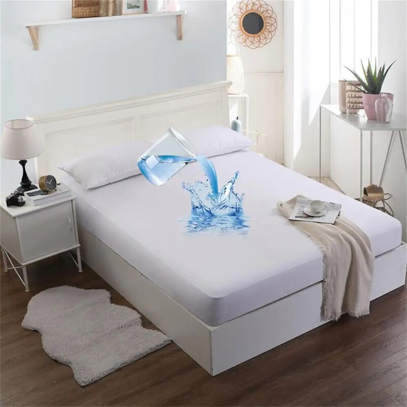 แผ่นผ้าปูที่นอนเตียงแบบพอดีกันน้ำกันลื่น100% ผ้าคลุมที่นอนคลุมสำหรับเตียงเดี่ยวเตียงคู่เตียงควีนไซส์200 180