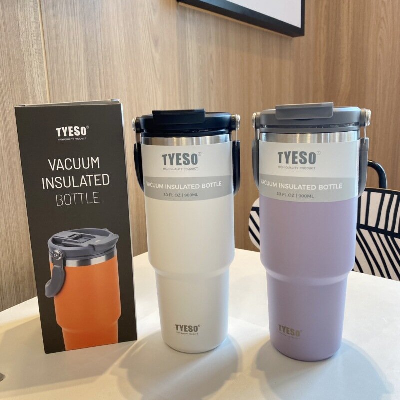 แก้วกาแฟใหม่ของ Tyeso ที่มีฉนวนกันความร้อนสองชั้นและฉนวนกันความเย็นถ้วยไอศกรีมแบบพกพาสแตนเลสสตีลความจุสูง