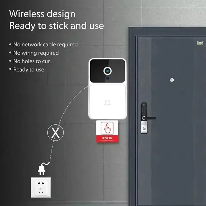 WIFI Video Doorbell Camera Night Vision Smart Home Security DoorBell Two Way Intercom Voice Change, IR Alarm Security Smart Home