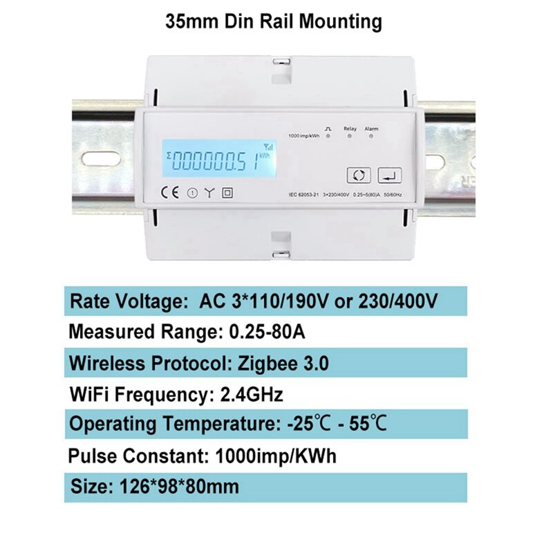 Medidor de energia com monitor de energia, wattímetro trifásico, aplicativo Tuya, desligamento remoto, 3x110, 190V, 230, 400VAC