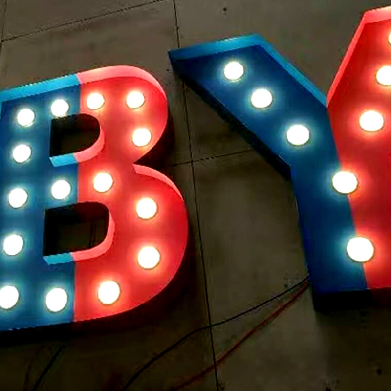Custom retro commercial business marquee letters bulb sign freestanding signage for shop bar