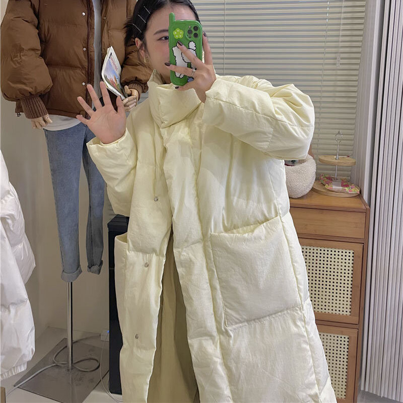 Длинная куртка с хлопковой подкладкой, Женское пальто, новинка зимы 2024, корейское свободное толстое теплое пальто Parker, женская модная одежда для хлеба