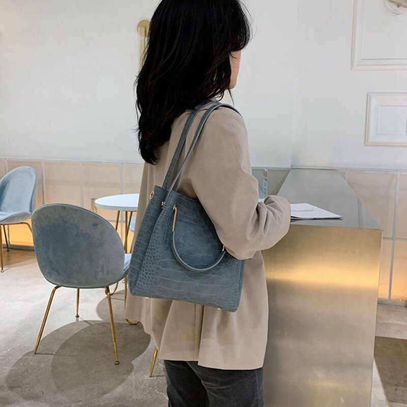 Stone Pattern PU Leather Bucket Bags For Women Small Shoulder Messenger Bag Lady Fashion Handbags Luxury Totes