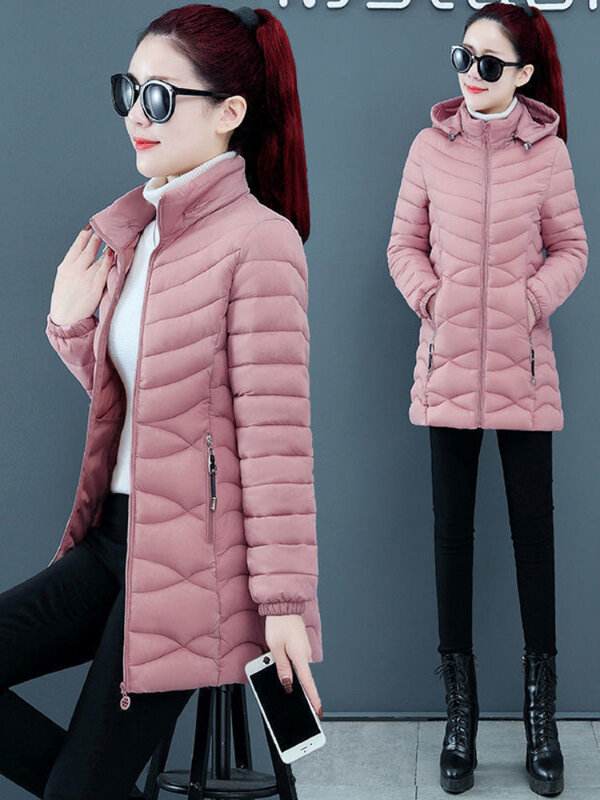 Ladies Long Warm Coat Women Ultra Light Down Cotton Jacket Women's Overcoats Hip-Length Hooded Winter 2023 Female Thick  Clothes