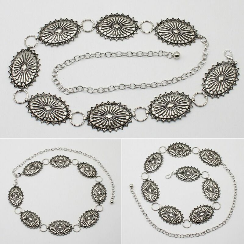 Jewelry Party Casual Metal Medallion Concho Chain Trouser Dress Belts Boho Waist Strap Geometric Chain Waistband