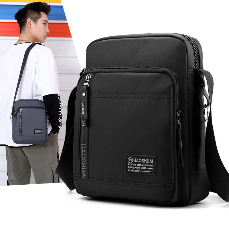 Haoshuai-신제품 남성용 나일론 단일 어깨 메신저 가방, 대용량 레저 서류 가방