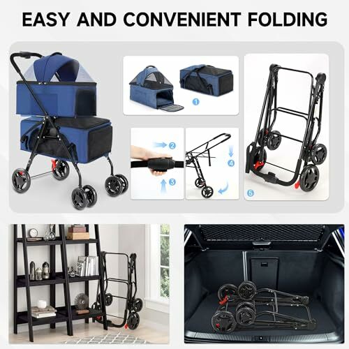 Dog stroller for 2 small dogs or cats, double cat stroller with 2 removable carry bags, folding dog stroller with 4 lockable