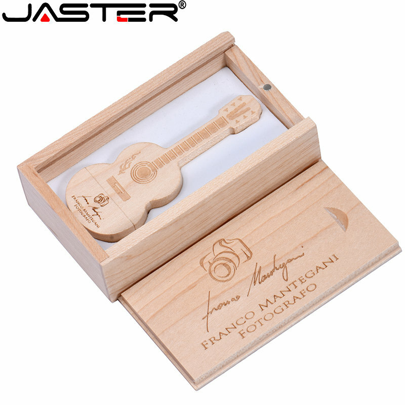 Unidad Flash USB de madera para guitarra, pendrive de madera con logotipo personalizado gratis, 32GB, regalos de fotografía de boda, 16GB, 8GB
