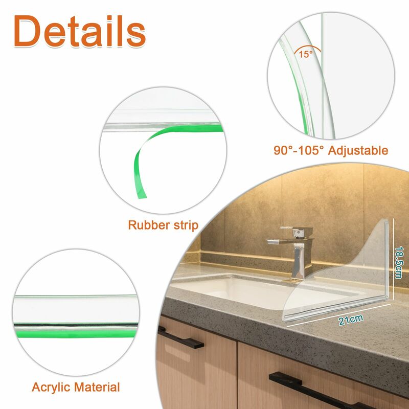 Protector de salpicaduras de ducha transparente, autoadhesivo, acrílico, fácil de instalar, 2 piezas, para mantener el agua en la ducha